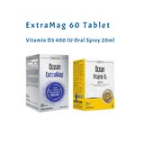 Ocean ExtraMag Üçlü Magnezyum 60 tablet + Vitamin D3 400 IU Sprey 20 ml+100ml yüz temizleme jeli Set1135