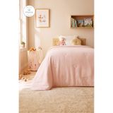 Ocean Home Textile %100 Pamuk Penye Pembe Kalp Nakışlı Çocuk Tek Kişilik Yorgan Çok Amaçlı Örtü 155x215