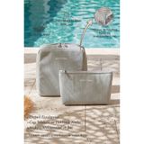 Ocean Home Textile 2 Adet Termal Astarlı Su İtici Leke Tutmaz Gri Jüt Keten Makyaj İlaç Çantası Seti 19x13x7/20x21x11