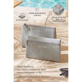 Ocean Home Textile 2 Adet Termal Astarlı Su İtici Leke Tutmaz Gri Jüt Keten Makyaj İlaç Çantası Seti 22x14/23x16x7