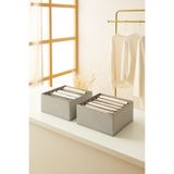 Ocean Home Textile 2'li 6 Bölmeli Gri Çekmece İçi Dolap Çamaşır Düzenleyici Katlanır Saklama Kutusu Organizer Set - 2 Adet - 2* 28x28x13 cm