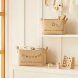 Ocean Home Textile 2'li Çocuk Odası Jüt Keten Kumaş Sepet Set 1 Adet 24 X 17 X 14 / 1 Adet 30 X 21 X 18 Cm Bej