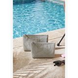 Ocean Home Textile 2'li Termal Astarlı Su İtici Leke Tutmaz Gri Renk Jüt Keten Makyaj İlaç Çantası Seti 19 x 13 x 7 / 23 x 16 x 7 cm