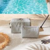 Ocean Home Textile 2'li Termal Astarlı Su İtici Leke Tutmaz Gri Renk Jüt Keten Makyaj İlaç Çantası Seti 19 X 13 X 7 / 25 X 15 X 12