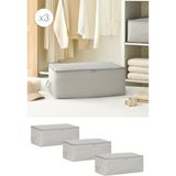 Ocean Home Textile 3 Adet Orta Boy Gri Balıksırtı Baza Altı Kazak Pike Battaniye Hurcu 52 x 28 x 21 cm