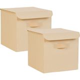 Ocean Home Textile 30x30x30 cm 2'li Bej Balıksırtı Kapaklı Kutu Set