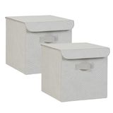 Ocean Home Textile 30x30x30 cm 2'li Gri Balıksırtı Kapaklı Kutu Set