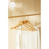 Ocean Home Textile 3'lü Altın Gold Kancalı Ahşap Görünümlü Plastik Elbise Kıyafet Askısı, Giysi Askısı 25x44.5x1