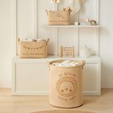 Ocean Home Textile 3'lü Çocuk Odası Sevimli Aslan Jüt Keten Kumaş Sepet Set 1 Adet 24 X 17 X 14 / 1 Adet 30 X 21 X 18 / 1 Adet 33 Bej