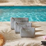 Ocean Home Textile 3'lü Termal Astarlı Su İtici Leke Tutmaz Gri Renk Jüt Keten Makyaj İlaç Çantası Seti 15 X 11 X 6 / 19 X 13 X 7