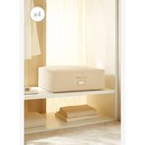 Ocean Home Textile 4'lü Büyük Boy Bej Balıksırtı Baza Altı Hurç Set 62 x 46 x 22 cm