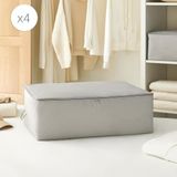 Ocean Home Textile 4'lü Büyük Boy Gri Balıksırtı Baza Altı Hurç Set 62 X 46 X 22 Cm