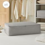 Ocean Home Textile 4'lü Mega Boy Gri Balıksırtı Baza Altı Hurç Set 74 x 46 x 22 cm