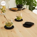 Ocean Home Textile 4lü Siyah Renk Rafya Bardak Altlığı Ø 11 Cm