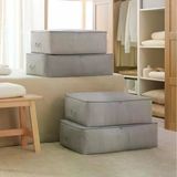Ocean Home Textile 62x46x22 / 74x46x22 cm 4'lü Gri Balıksırtı Baza Altı 2 Adet Hurç Set