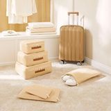 Ocean Home Textile 6'lı Jüt Keten Kumaş Bavul İçi Düzenleyici Set Bej