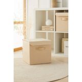 Ocean Home Textile Bej Kapaklı Dolap İçi Çamaşır Oyuncak Düzenleyici Katlanır Saklama Kutusu 30x30x30 cm - Açık Bej - 30 x 30 x 30 cm