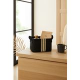 Ocean Home Textile Çizgili Siyah Jüt Dolap Içi Çamaşır Oyuncak Düzenleyici Katlanır Saklama Sepeti Organizer 24x17x14