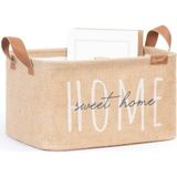 Ocean Home Textile Home Sweet Home Baskılı Dikdörtgen Jüt Sepet //30x21x18