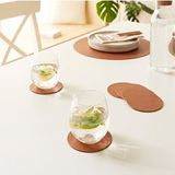 Ocean Home Textile Home Wave 4'lü Taba/gri Renk Suni Deri Bardak Altlığı Ø 10 Cm Kahverengi