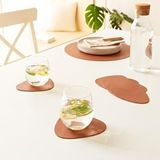Ocean Home Textile Home Wave 4'lü Taba/gri Renk Suni Deri Bardak Altlığı 13 X 11.5 Cm Kahverengi