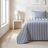Ocean Home Textile Pamuklu Kaapitoneli Lacivert Renk Çizgi Desen Tek Kişilik Yatak Örtüsü Seti 1 Adet 180 X 230 / 1 Adet 50 X 70 C