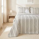 Ocean Home Textile Pamuklu Kapitoneli Antrasit Renk Çizgi Desen Çift Kişilik Yatak Örtüsü Seti 1 Adet 250 X 230 / 2 Adet 50 X 70 C