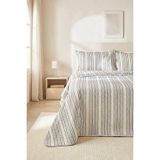 Ocean Home Textile Pamuklu Kapitoneli Antrasit Renk Çizgi Desen Çift Kişilik Yatak Örtüsü Seti 250x230+2* 50x70
