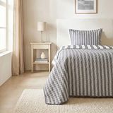 Ocean Home Textile Pamuklu Kapitoneli Antrasit Renk Çizgi Desen Tek Kişilik Yatak Örtüsü Seti 1 Adet 180 x 230/1 Adet 50 x 70 cm