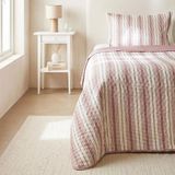Ocean Home Textile Pamuklu Kapitoneli Bordo Renk Çizgi Desen Tek Kişilik Yatak Örtüsü Seti 1 Adet 180 X 230 / 1 Adet 50 X 70 Cm