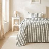 Ocean Home Textile Pamuklu Kapitoneli Haki Renk Çizgi Desen Tek Kişilik Yatak Örtüsü Seti 1 Adet 180 x 230/1 Adet 50 x 70 cm