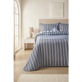 Ocean Home Textile Pamuklu Kapitoneli Lacivert Renk Çizgi Desen Çift Kişilik Yatak Örtüsü Seti 1 Adet 250 x 230/2 Adet 50 x 70 cm