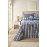 Ocean Home Textile Pamuklu Kapitoneli Lacivert Renk Çizgi Desen Çift Kişilik Yatak Örtüsü Seti 250x230+2* 50x70