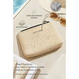 Ocean Home Textile Termal Astarlı Naturel Renkli Jüt Keten Makyaj Çantası 15 x 11 x 6 cm