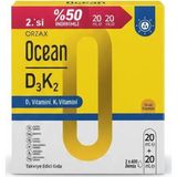 Ocean Orzax Ocean Vitamin D3 K2 Damla 20 ml 2'li Avantaj Paket - Kombine D3 ve K2 Vitamini İçeren Takviye Edici Gıda