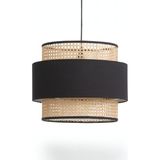 Ocean Point Bambu Detaylı Siyah Kumaş Sarkıt Avize Şık Doğal Aydınlatma Bohem Tarz Salon Oturma Odası (50 x 50 cm ) Oceanpoint - Siyah - Krem