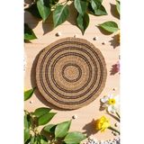 Ocean Point El Yapımı Siyah Çizgili Deniz Sazı Supla, Doğal Amerikan Servis, Çift Halkalı Yuvarlak Dekor, 32 cm - 32 x 32 cm - Açık Kahverengi