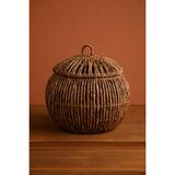 Ocean Point Kapaklı Hasır Sepet, Doğal Örgü, Yuvarlak Depolama Sepeti, Bohem Organizer, 45 cm - Naturel - 45x35 cm
