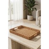 Ocean Point Rattan Dokulu Geniş Tepsi, Modern Boho Sehpa Organizeri ve Servis Tablası, Kahve Sunumluğu, Organizer, 40 cm