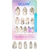 Ocean Tak ve Çık Kendinden Yapışkanlı Desenli Takma Tırnak - Beyaz