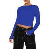Oceans Butik Saks Mavi Bisiklet Yaka Bluz Darkalıp Ribana Kumaş Darkalıp Spor Body - Lacivert - Saks