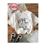 Oceanwear İskambil Kağıt Baskılı Bisiklet Yaka Kısa Kol Kadın Düz Beyaz Tshirt