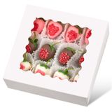 Ocmoiy Pencereli 20'li Paket Fırın Kutuları, 20 x 8 x 2,5 İnç Otomatik Açılır Pasta Kutuları, Çikolata Kaplı Çilekler, Kakao Bombaları, Çörekler, Kekler, Hamur İşleri için Beyaz Kurabiye İkram