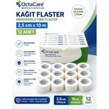 Octacare Kağıt Flaster 2,5 cm x 10 M Hipoalerjenik Mikroporlu Tıbbi Flaster 12 Adet Paket