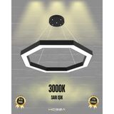Octagon (Siyah Kasa, Sarı Işık) Ledli Modern Sarkıt Linear LED Avize Salon Mutfak Oturma Odası Yatak Odası Antre Hol LED