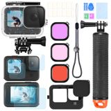 OctinPris Gopro Hero 12 11 10 9 için aksesuar kiti su geçirmez konut kılıfı sualtı şamandıra kolu silikon kol Lens kapağı temperli cam ekran koruyucuları dalış filtreleri buğu önleyici ekler paket