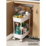 Octopus Bazaar Çok Amaçlı 2 Katlı Banyo Organizer Düzenleyici Dolap Içi Tezgah Altı Tekerlekli Organizer - Beyaz