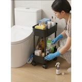 Octopus Bazaar Çok Amaçlı 2 Katlı Banyo Organizer Düzenleyici Dolap Içi Tezgah Altı Tekerlekli Organizer - Siyah