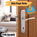 Oda Kapı Kolu (5 Takım) Inox Aynalı Sağa Sola Uygun Iç Dış Ahşap Pvc Metal Çelik Kapısı Tutamağı - Nikel