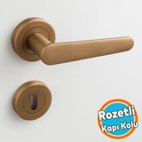 Oda Kapı Kolu Daire Rozetli Antik Sarı Sürgülü ve Çelik Kapı Kulpu Uyumlu Sağ Sol Uygun Kolları - 1 Adet